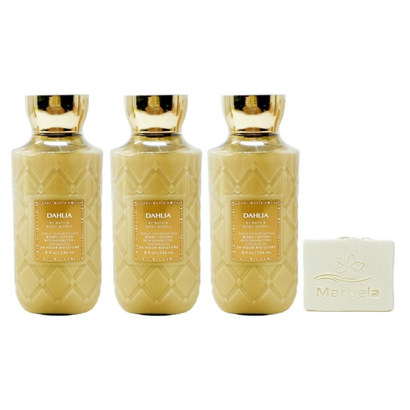Bath & Body Works Dahlia - 3 Pack Of Body Lotion With a Natural Oats Sample Soap