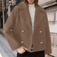 thumbnail image 2 of UJNDER Winter Jackets for Women Stylish Plus Size Short Coat with Notched Lapel Thickened Warm Wool Blend Outerwear Khaki XXL, 2 of 3