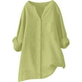 thumbnail image 4 of Pxiakgy Linen Shirts for Women Women's Solid Color Stand Up Collar Cotton Long Sleeved Shirt Blouse Summer Loose Fit Long Sleeve Button Down Shirts for Women Army Green L, 4 of 7