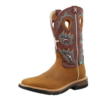 

Twisted X Men s Tan and Burgundy Waterproof CellStretch Wide Square Toe Work Boots MXBW005