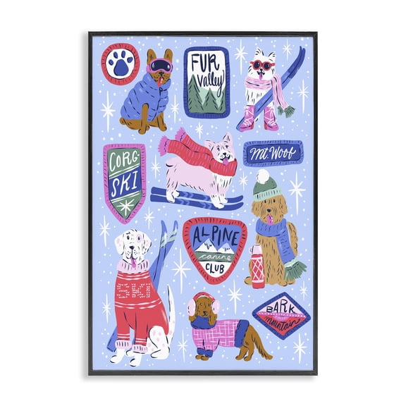 Stupell Industries Winter Ski Dogs Collage Black Framed Giclee Art design by Krissy Mast, 18 x 12