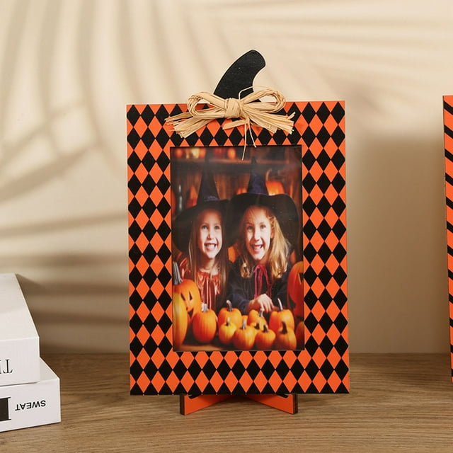 HOARBOEG Halloween Pumpkin Picture Frames Photo Frame Decoration Sense Photo Props Halloween Wooden Crafts Wooden Photo Frames with Natural Raffia for Fall Thanksgiving Halloween Party Home