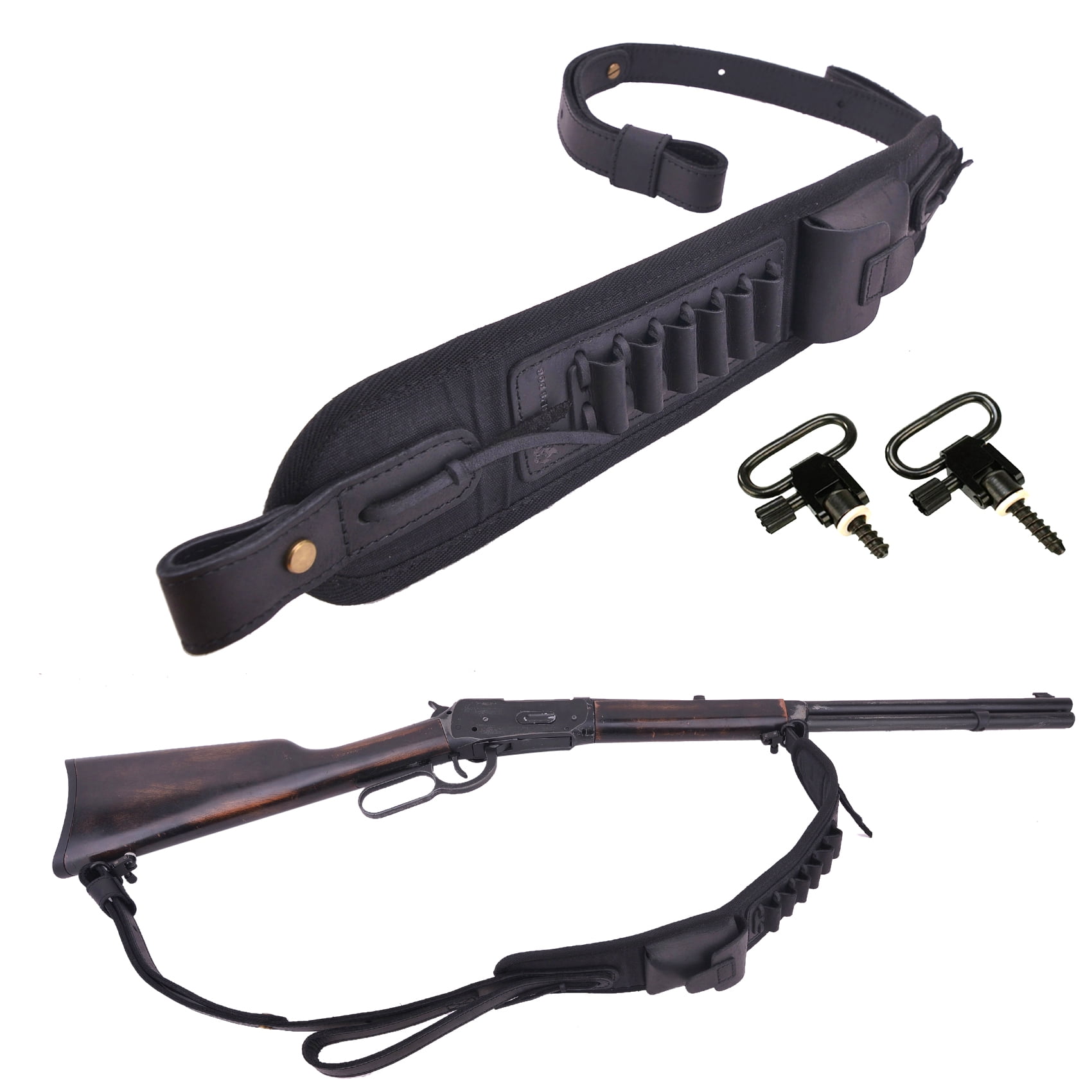 Leather Canvas Rifle Sling Gun Ammo Holder Slots Strap with Swivels for .30/30 .357 Ammo  Hunting GIFTS