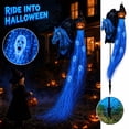 thumbnail image 4 of Halloween Headless Horseman Yard Stake, Light Up Ghost Decoration with Pumpkin Lantern and Blue Lights for Lawn Pathway, 23.6 in, 4 of 6
