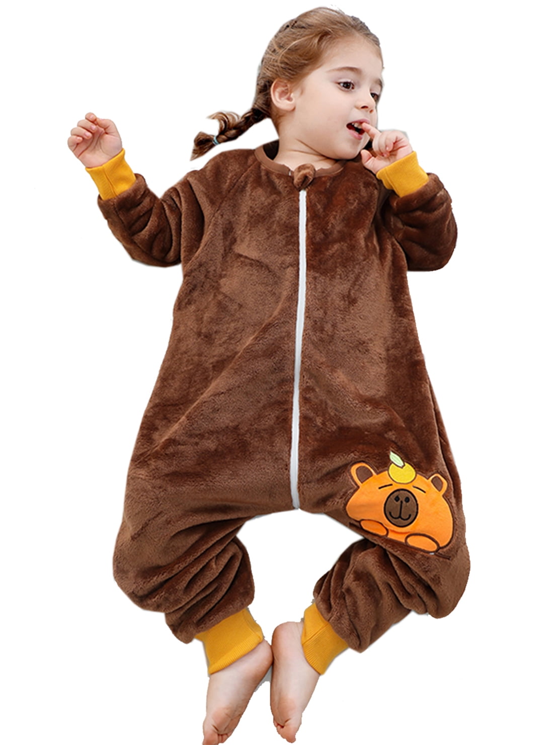 ATAIKU Toddler Sleeping Sack 9M-6T Winter Warm Flannel 2-Way Zipper Baby Sleep Sack with Feet, Infant Animal Bear Wearable Blanket