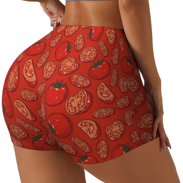 Fotbe Tomatoes Shorts Sin Costuras – Shorts Deportivos de Cintura Alta para Mujer, Elásticos para Gimnasio, Yoga, Running o Ciclismo-Small