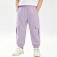 thumbnail image 3 of DJDLJWCJ Boys Cargo Pants 3-13 Multi-Pockets Lightweight School Uniform Pants Elastic Waist Baggy Pants Purple Size 12, 3 of 11