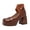 Brown, variant on Chunky Heels for Women Closed Square Toe Pumps Platform High Heeled Solid Elastic Strap Wedding Party Mary Jane Dress Shoes Brown Size 7