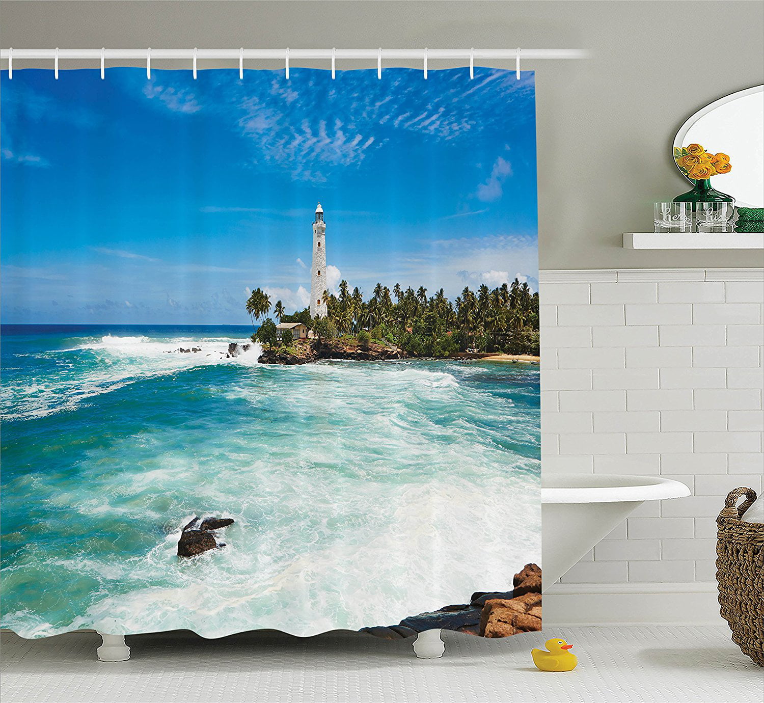 Lighthouse Decor Shower Curtain Tropical Island Bathroom Accessories Home Decor 