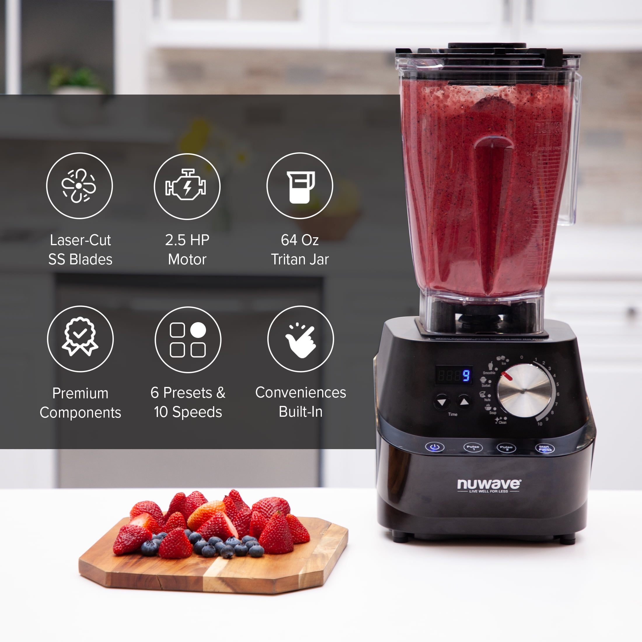 NuWave Professional 64 oz Countertop Blender with 6 Presets & 10 Speed Settings Blender for Shakes and Smoothies, NSF-Certified