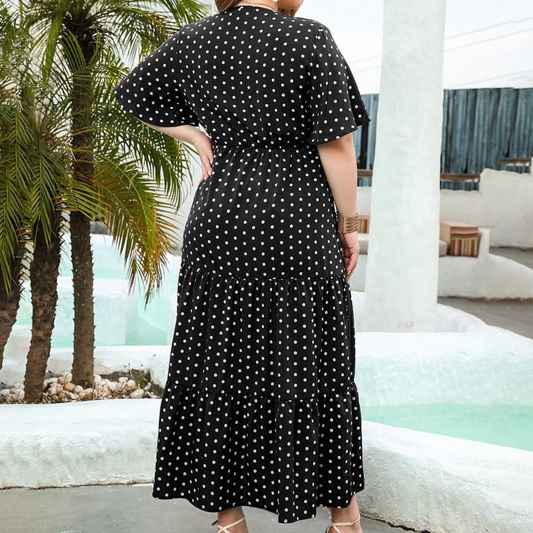 empire waist dress plus size pattern Women's Maxi V Neck Short Sleeve Swiss Dot A Line Dress High Boho Swing Summer Dresses Waist Casual Holiday Wedding Maxi xeriform Long Sleeve Formal Sequin Colour:OCEAN BLUE while the practical pockets Puff sleeves