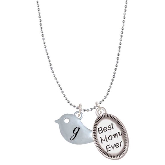 Delight Jewelry Silvertone Little Bird Initial - G - Best Mom Ever Charm Necklace