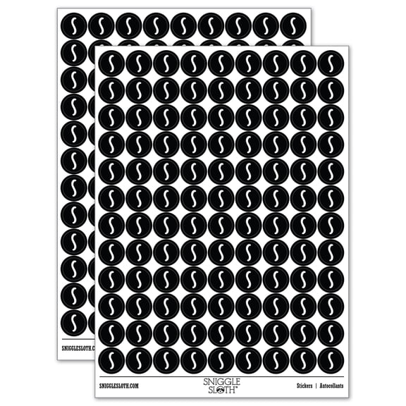 Letter S Uppercase Felt Marker Font 200  Round Stickers - Black - Gloss Finish - 0.50" Size