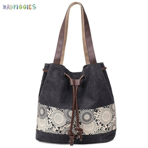 BadPiggies Women's Printing Canvas Shoulder Bag Retro Casual Handbags Messenger Bags Totes Purses