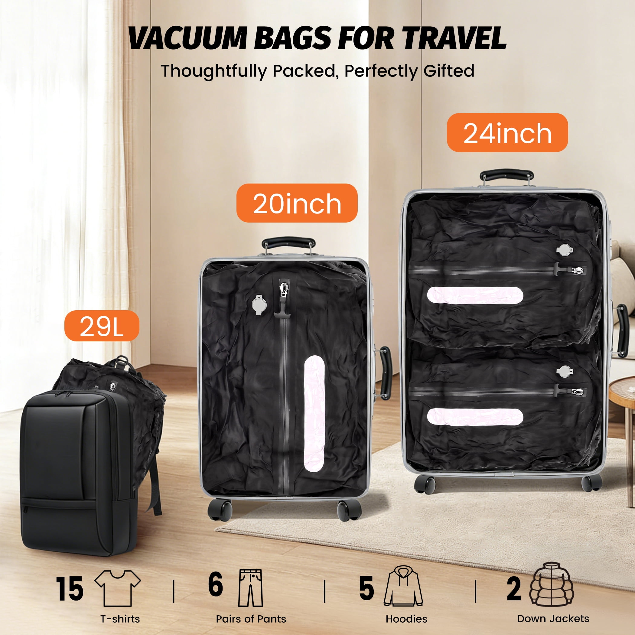 Nazano Vacuum Bags  for Travel with USB Pump, 29L Each, IP67 Waterproof, Portable Compression for Suitcase, Clothes (2 Pack)