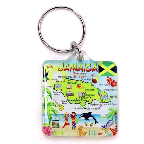 Jamaica Map Acrylic Square Souvenir Keychain 1.5 inches X 1.5 inches