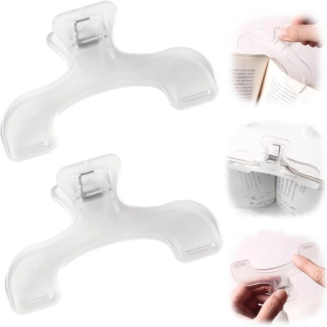 2 Pcs Pinces Solides pour Livre, Pinces Transparentes pour Porte-Pages de Livre, Pinces pour Pages Ouvre-Livre Accessoires de Lecture, Pinces de Livre Multifonctions Pratiques Transparentes Portatives pour Lecture de Pages de Livre, 4.72x2.75 Pouces