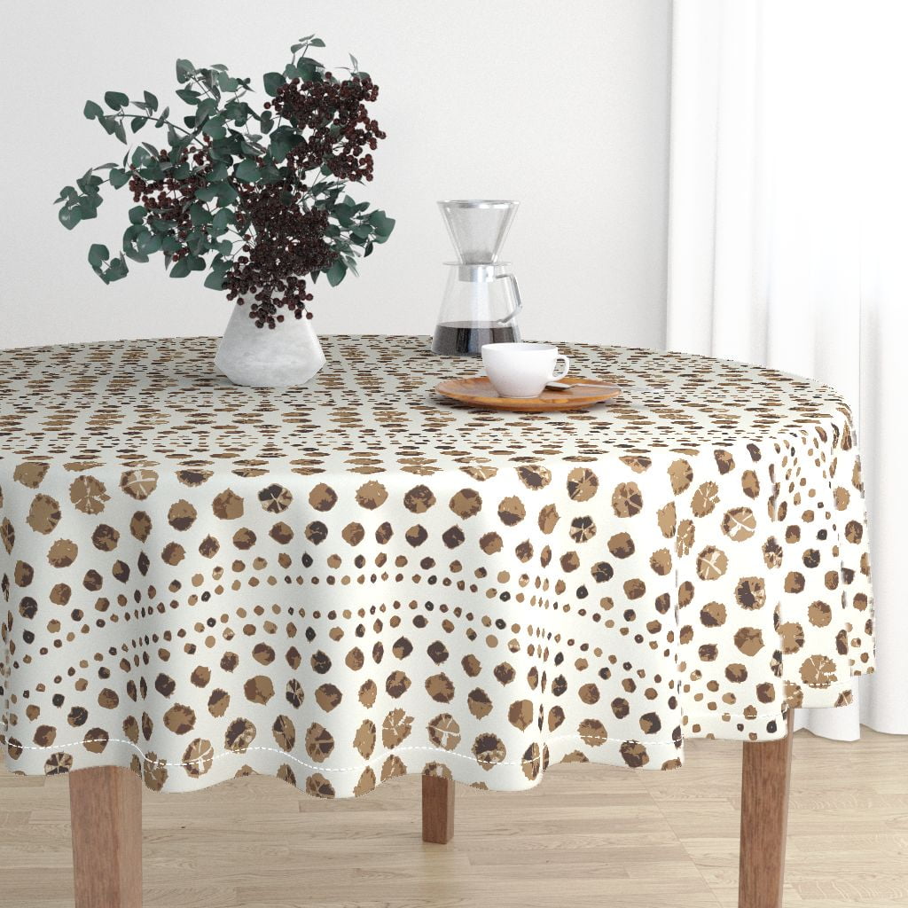 Round Tablecloth Boho Bohemian Tie Dye Shibori Brown Beige Neutral