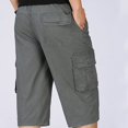 thumbnail image 2 of Men's Casual Twill Elastic Cargo Shorts Below Knee Loose Fit Multi-Pockets Capri Long Shorts, 2 of 7