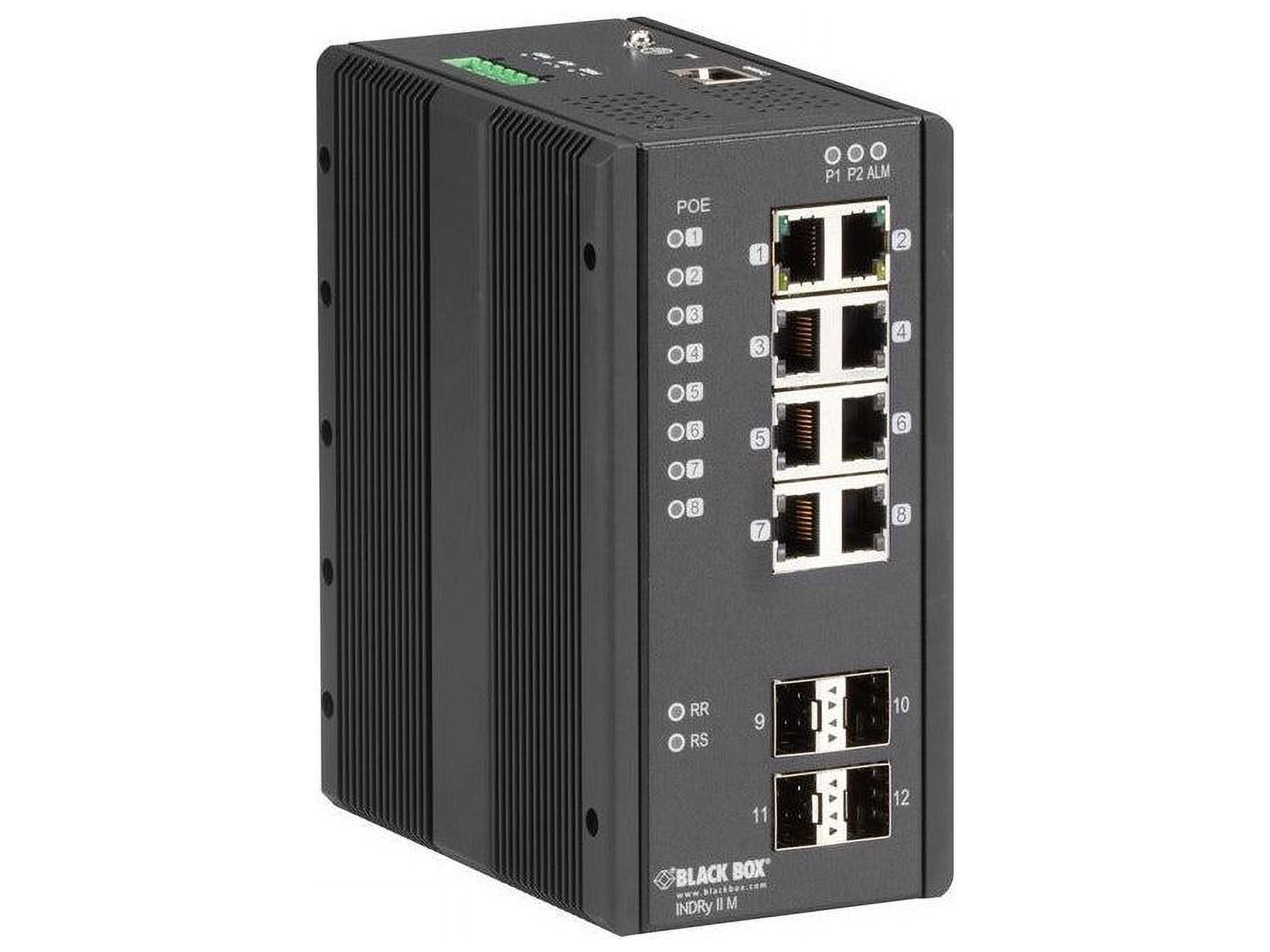 Black Box Industrial Managed Gigabit Ethernet PoE+ Switch - (8) RJ-45, (4) SFP