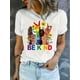 thumbnail image 1 of Finger & Letter Print Crew Neck T-Shirt, Casual Short Sleeve Top For Summer & Spring, Women's Clothing, 1 of 7