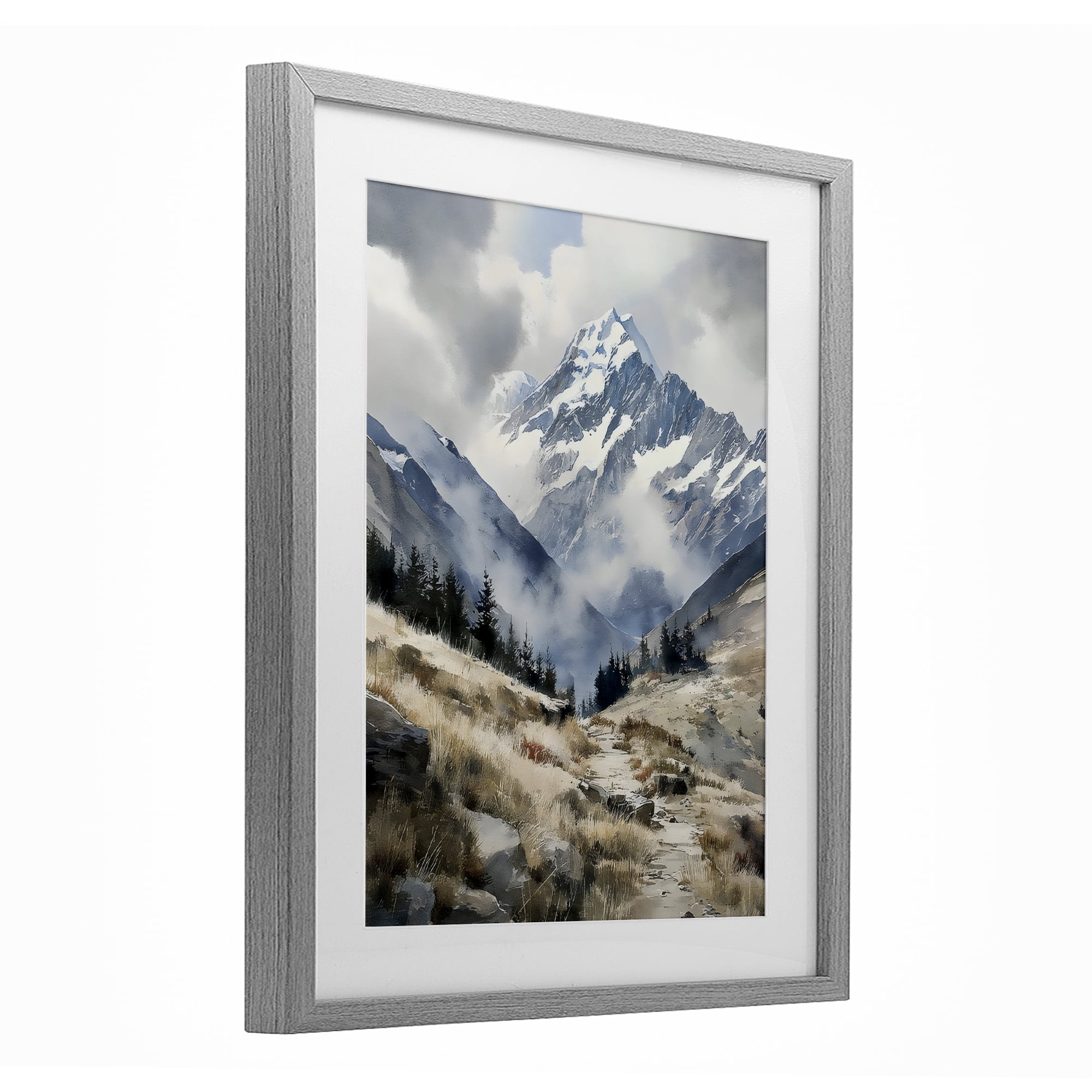 Stupell Industries Snow Caps Mountain Peaks Gray Framed Print Under Glass, design by Franklyn Gregory