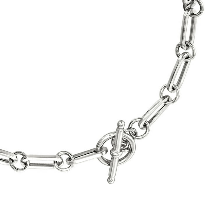 Ross-Simons Italian Sterling Link Clip Toggle Necklace, Paper Silver Adult Women\'s,