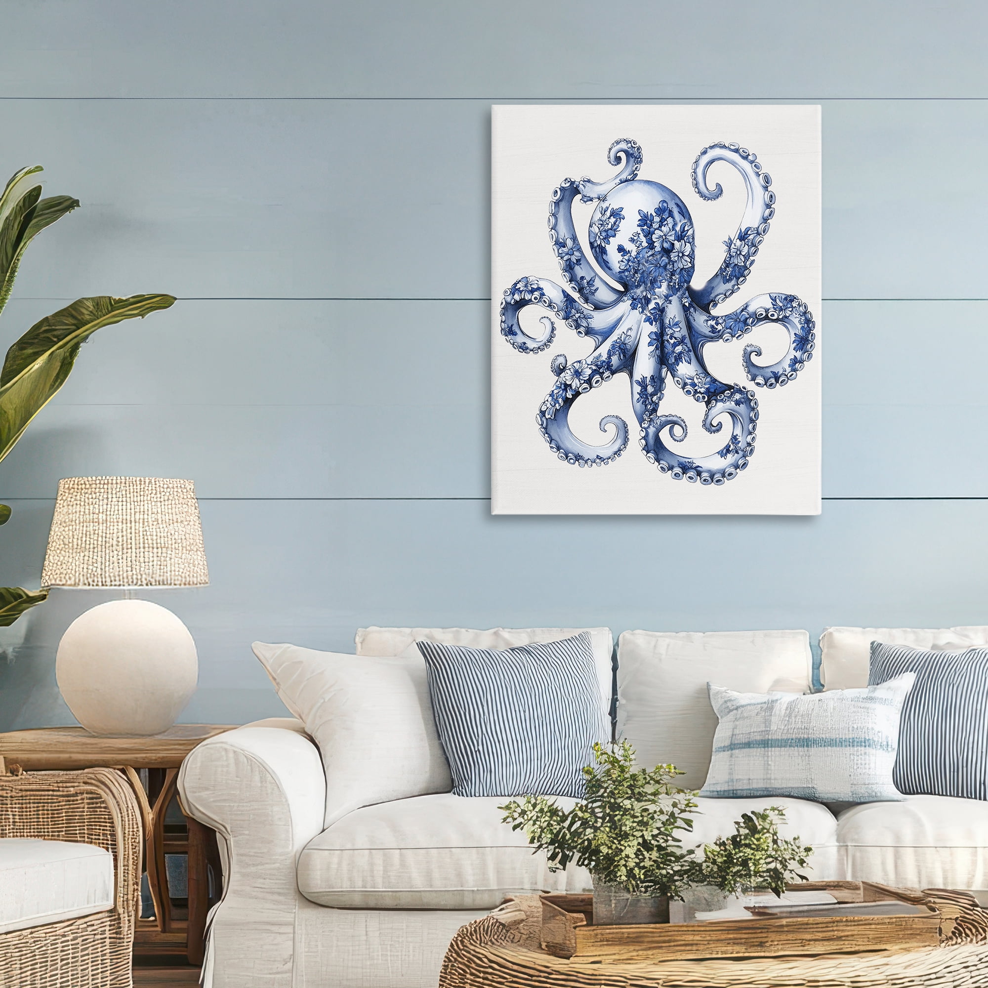 Funky Toile Octopus Canvas Wall Art, design by Lettered and Lined