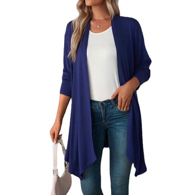 Frostluinai Cardigans Légers pour Femmes Manches Longues Couleur Unie Cardigan Ouvert devant Cardigan Long Extensible Doux
