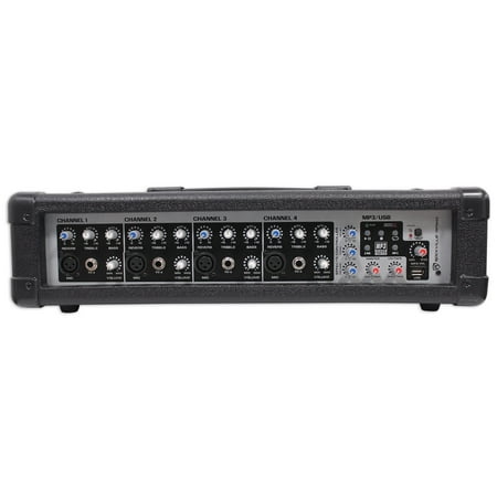 4 Channel Stereo Mixer - Rockville RPM45 2400w Powered 4 Channel Mixer, USB, 3 Band EQ, Effects, Phantom