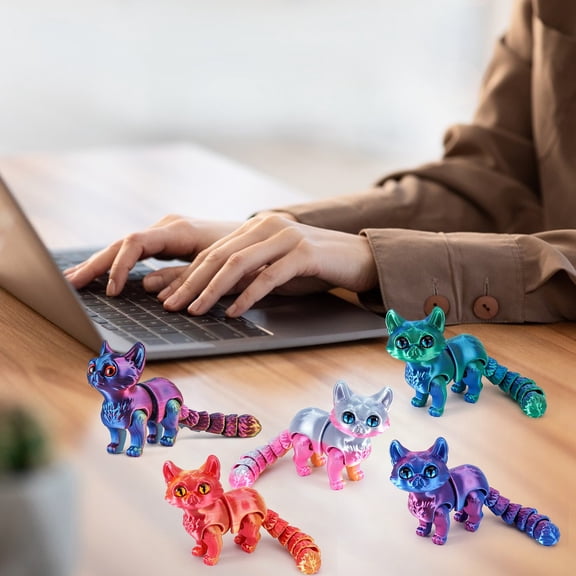 Dserhfy 3D Printed Cat Ornament Articulated Cat Figurine with Flexible Limbs And Tail Desktop Pet Cat Fidget Toy for Adults Kids Home Office