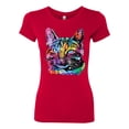 thumbnail image 3 of Cute Cat | Dean Russo Art Animal Lover Womens Slim Fit Junior Tee, Red, Large, 3 of 6