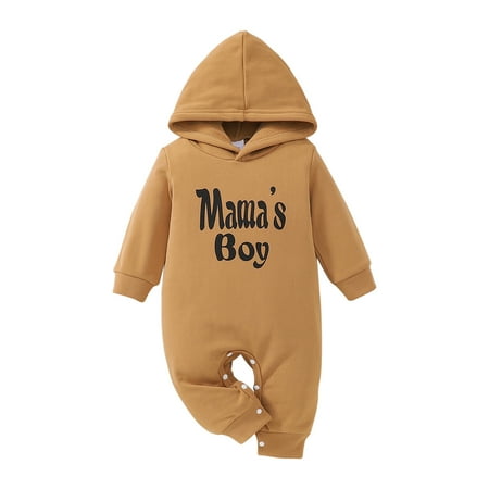 

Baby Hooded Rompers Newborn Girls Boys Autumn Spring Warm Cotton Sweater Cute Letter Prined Long Sleeve Button Sweatshirt One Piece Hoodie Jumpsuits Onesies Clothes Outfit 3-24 Months