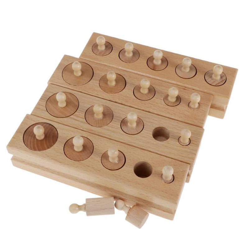 Montessori Sensorial Material Knobless Cylinders Family Set & Wooden Block 