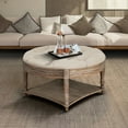 thumbnail image 2 of Hassch 2-Tier Ottoman Coffee Table - 31.49 inch Oversized Round Ottoman with Storage Shelf, Flip up Top, Wood Legs, Farmhouse Upholstered Tufted Ottoman Footrest for Living Room Bedroom, Gray+Khaki, 2 of 10