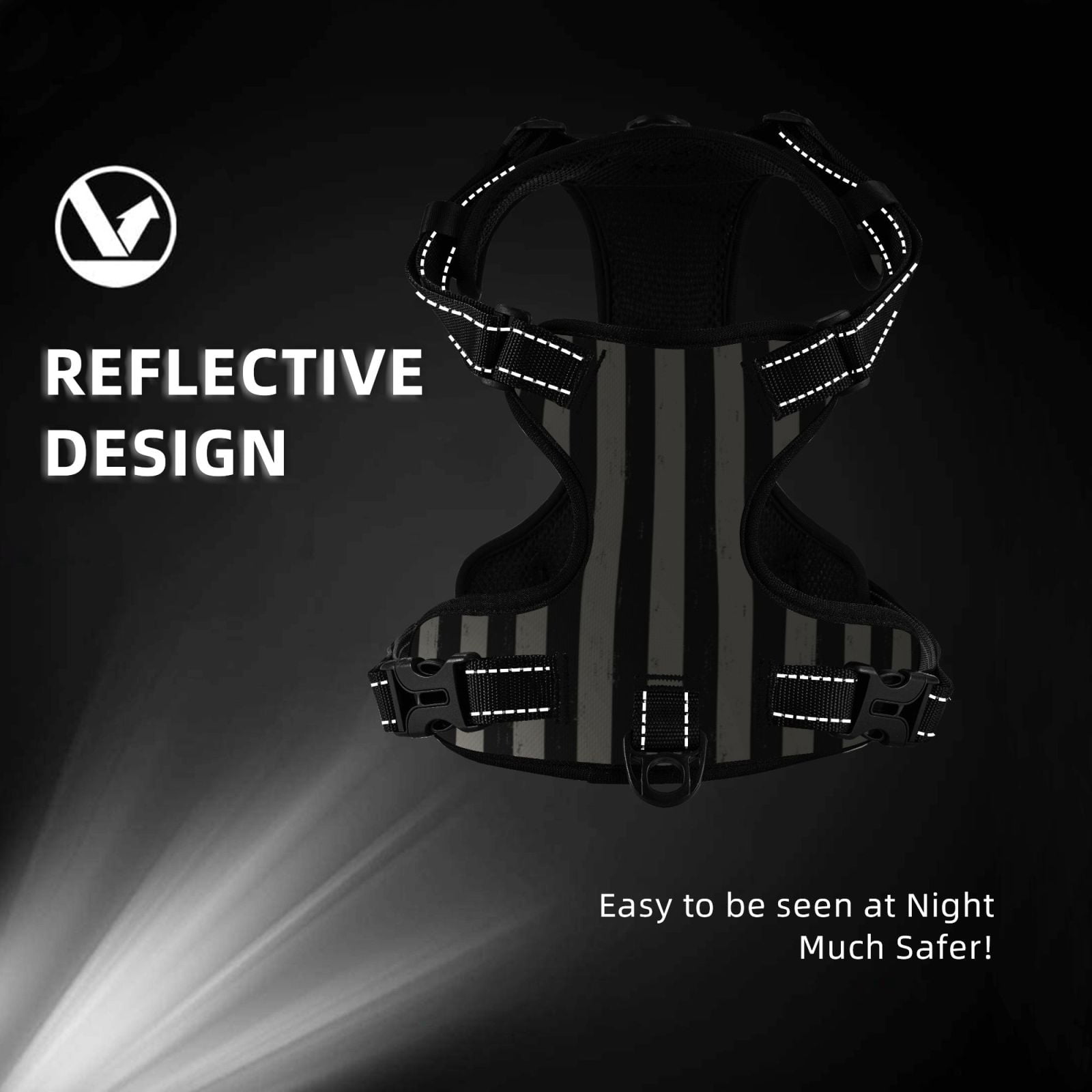 Fuzoiu Black And White Thick Stripes Print Reflective Dog Harness,Adjustable, Breathable Pet Vest,Dog Harness No Pull,No Choke Pet Vest for Small, Medium, and Large Dogs-Small