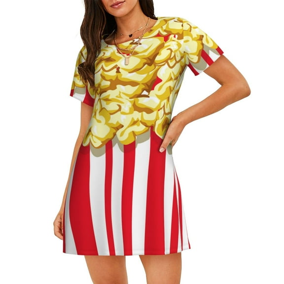 Women Nightgown Sleepwear Short Sleeves Shirt Popcorn Casual Sleepdress Female Nightdress