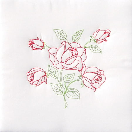 Stamped White Quilt Blocks 18X18 6/Pkg-Long Stem Rose Multi-Colored