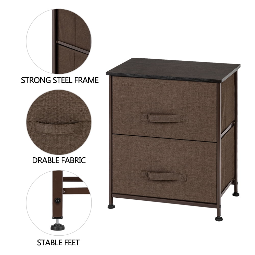 Private Jungle Nightstand with 2 Fabric Drawers，Bedside Furniture & End Table Dresser for Bedroom, Living Room, Steel Frame, Wood Top, Easy Pull Handle