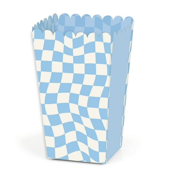 Big Dot of Happiness Blue Checkered Party - Favor Popcorn Treat Boxes - Set of 12