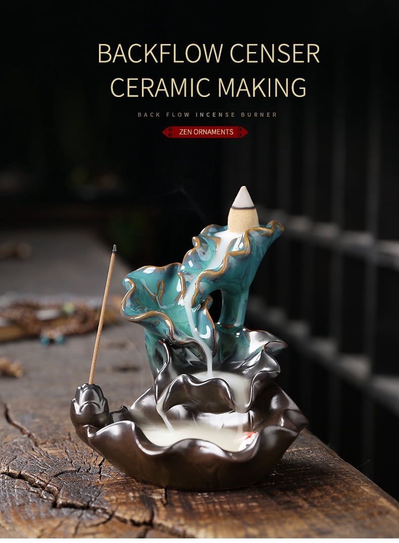 Creative Lotus Fish Backflow Incense Burner Smoke Waterfall Aromatherapy Furnace Holder for Yoga Room Office,Teahouse Decoration