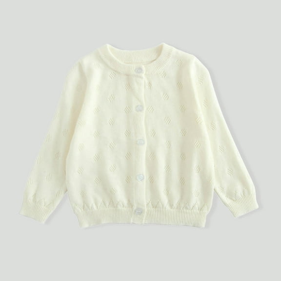 Toddler Knit Sweater Long Sleeve Tops Button Down White Knit Cardigan Warm Winter Baby Girl Clothes 3-6 Months Girls Clothes Fall/ Winter