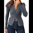 thumbnail image 1 of Camisa Informal de Larga para Mujer, de Color Liso, Sencilla, de Lana, con Solapa y Botones A Rayas. Gris Oscuro XL, 1 of 8