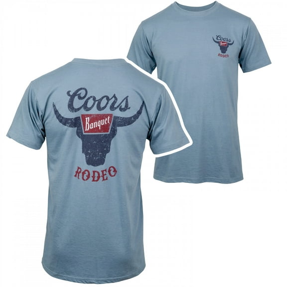 Coors Banquet Rodeo Logo Distressed Front and Back Dusty Blue T-Shirt-Medium