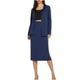 thumbnail image 2 of qolati Business Skirt Suit Set for Women 2 Piece Office Work Outfit Collarless Blazer Pencil Skirt Sets Long Sleeve Button Down Open Front Cardigan Matching Dressy Suits Dark Blue L, 2 of 9