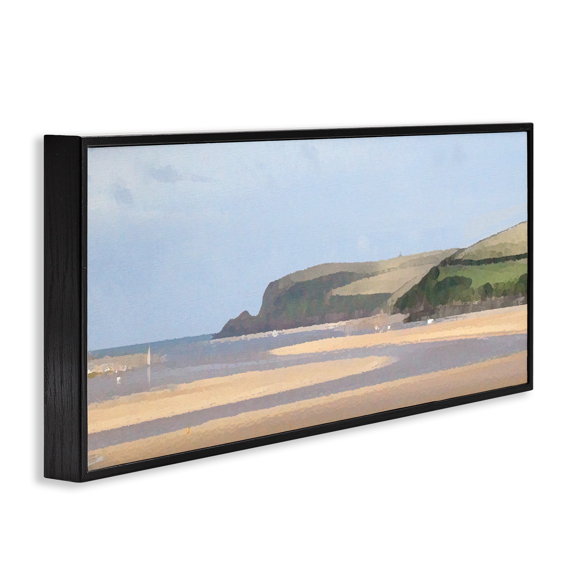 Stupell Industries Sunlit Sands Beach Landscape Painting Black Framed Art Print Wall Art, 24 x 10