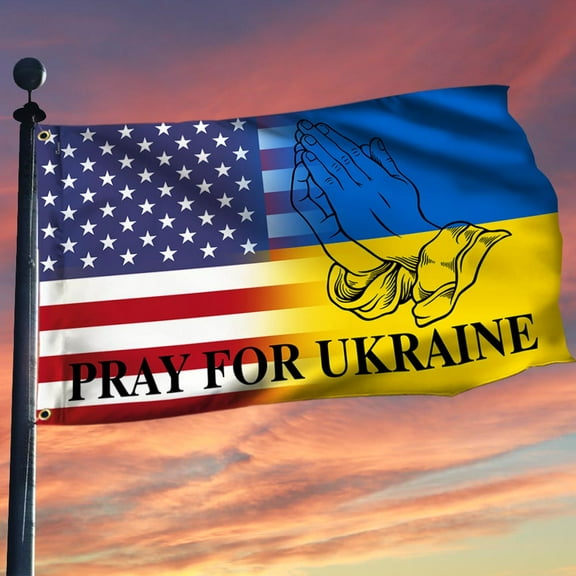 Flagwix Pray For Ukraine, America Ukraine Grommet Flag THH3780GF - 3x5 ft., No Flag Pole Rings