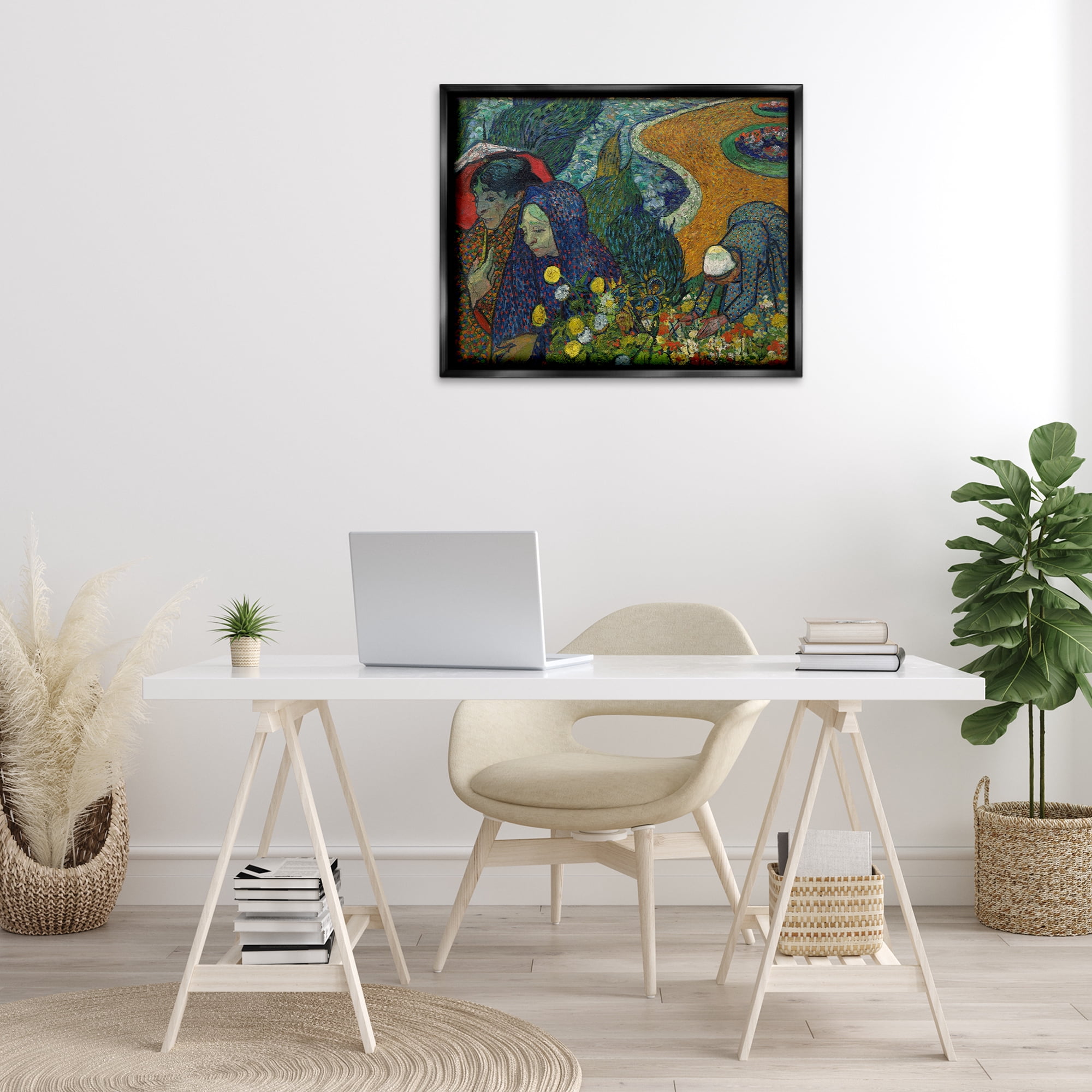 Stupell Industries Van Gogh Memory of Garden at Etten People Painting Black Floater Framed Canvas Art Print Wall Art, 31 x 25