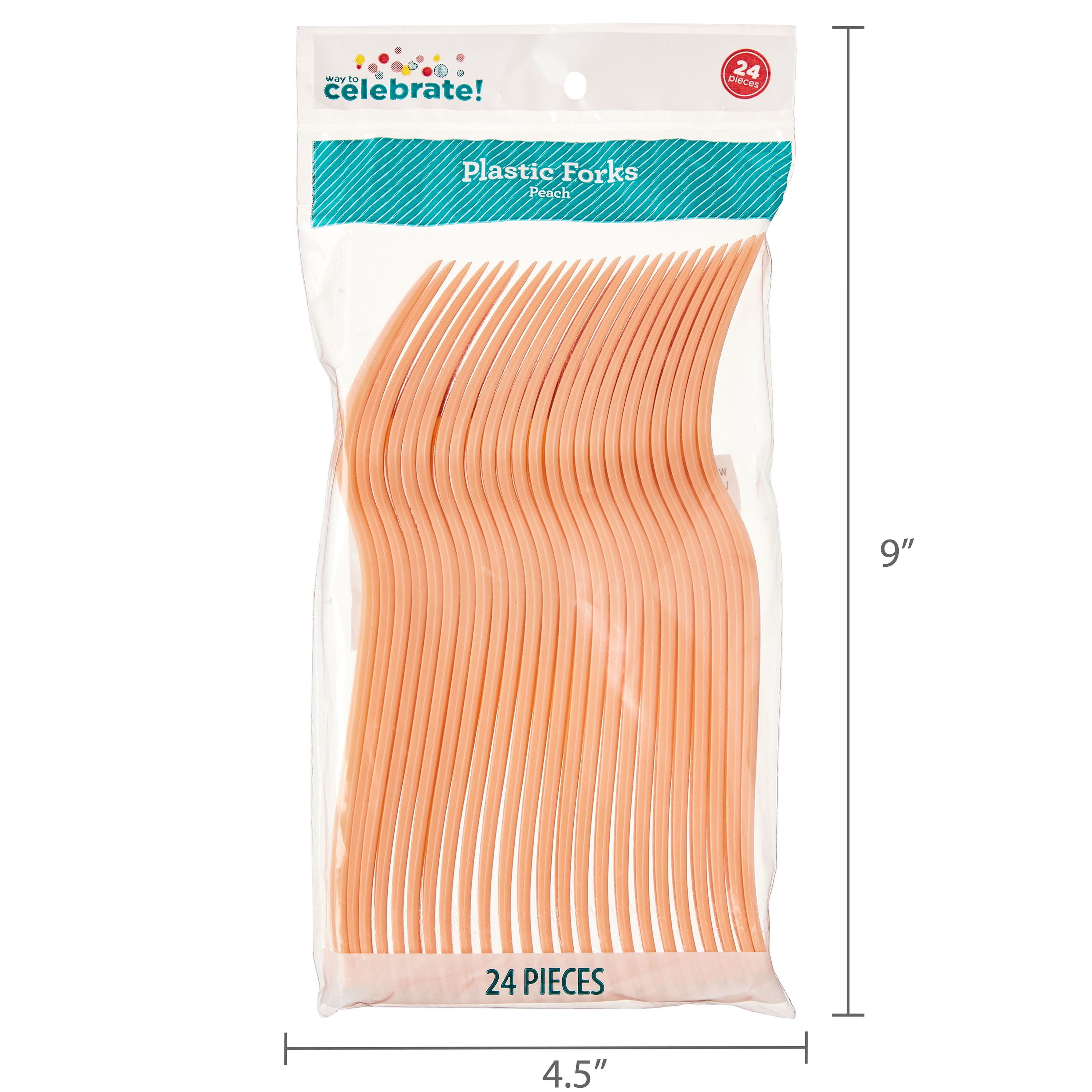 Plastic Disposable Forks, Peach, 24 Pieces, by Way To Celebrate