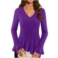 thumbnail image 3 of YanHoo Peplum Sparkle Tops for Women Long Sleeve V Neck Ruffle Hem Sequin Shirts Glitter Shimmer Dressy Blouses Evening Party Night Outfits Purple,L, 3 of 8